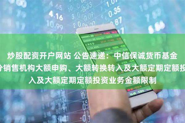 炒股配资开户网站 公告速递：中信保诚货币基金B类份额调整部分销售机构大额申购、大额转换转入及大额定期定额投资业务金额限制
