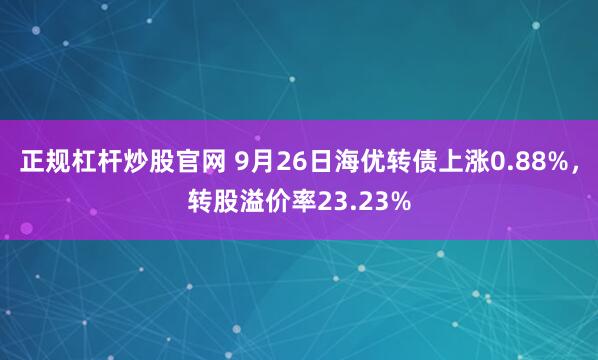 正规杠杆炒股官网 9月26日海优转债上涨0.88%，转股溢价率23.23%